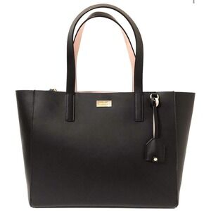 Kate Spade Large Nelle Putnam Drive Black Leather Tote Bag Pink Gold Hardware